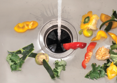 Red, Yellow, Green Pepper scraps in the sink